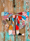 Upcycled Vintage Crazy Patch Quilt Bow: 20"