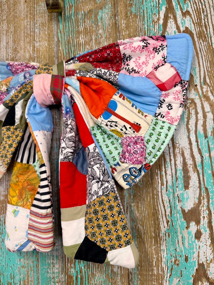 Upcycled Vintage Crazy Patch Quilt Bow: 20"