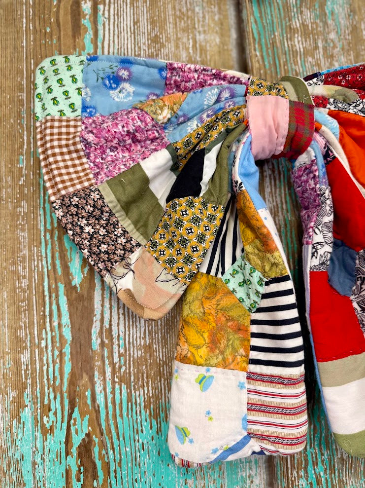 Upcycled Vintage Crazy Patch Quilt Bow: 20"