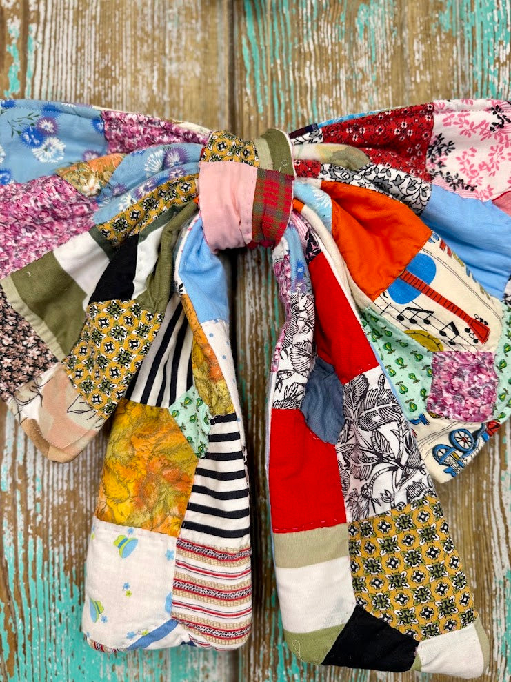 Upcycled Vintage Crazy Patch Quilt Bow: 20"