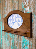 Upcycled Vintage Blue and White Flying Geese Framed Quilt with Pegs