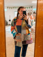 Upcycled Vintage Crazy Patch Quilt Coat with Pockets: Unisex Large