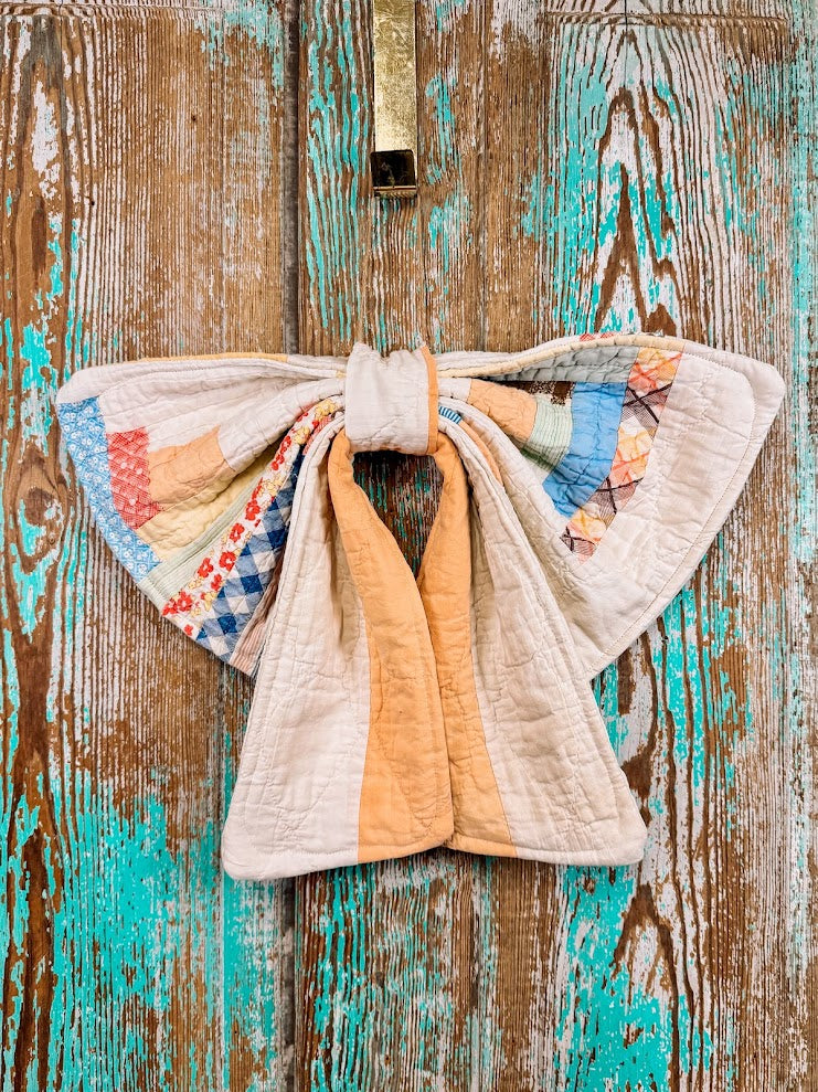 Upcycled Vintage "Orange Cream #1" Quilt Bow: 20"