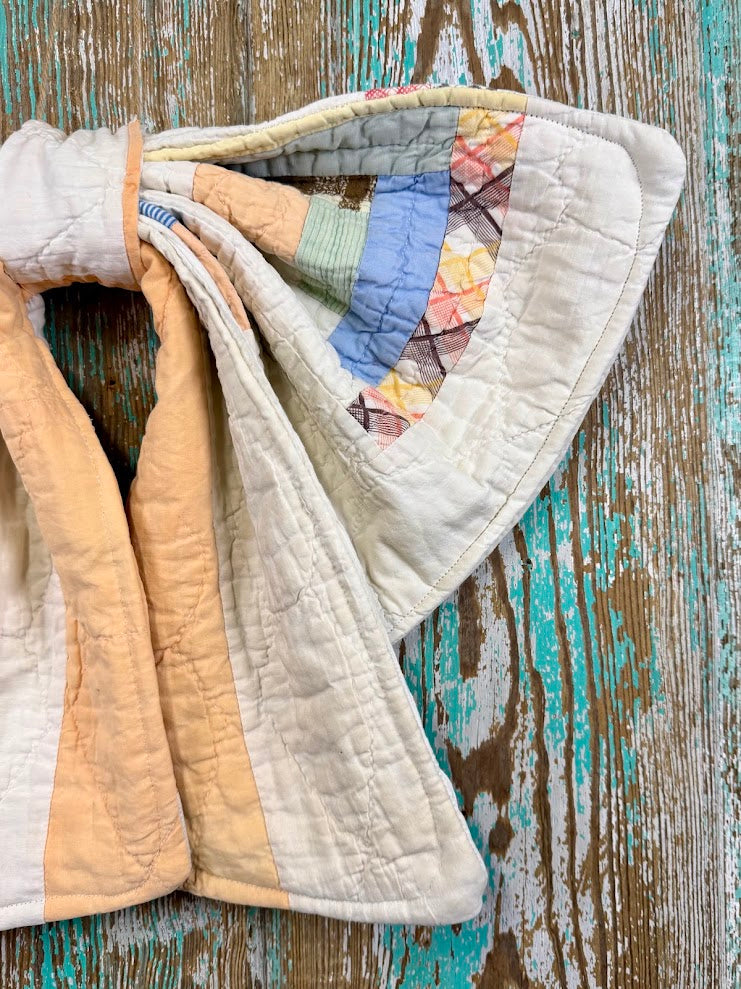 Upcycled Vintage "Orange Cream #1" Quilt Bow: 20"