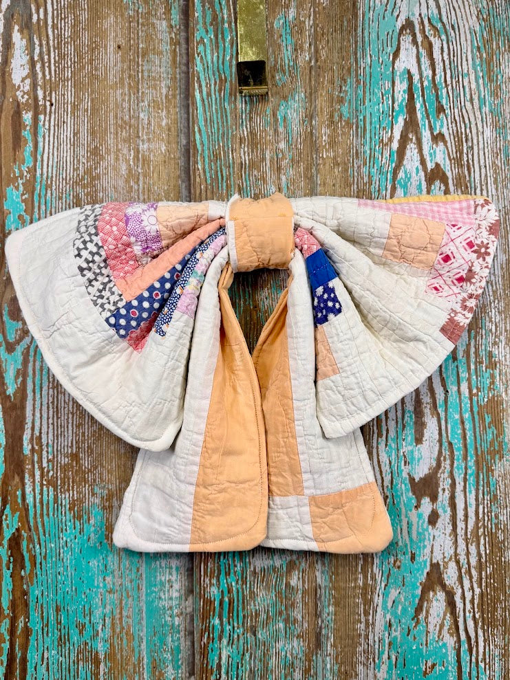 Upcycled Vintage "Orange Cream #1" Quilt Bow: 20"