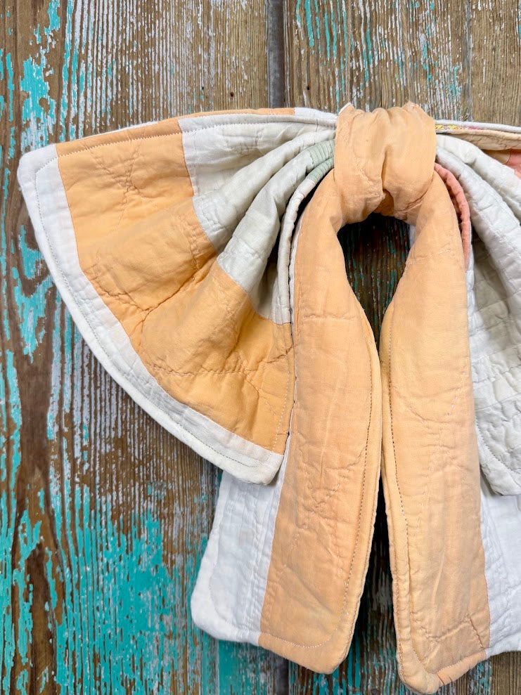 Upcycled Vintage "Orange Cream #2" Quilt Bow: 20"
