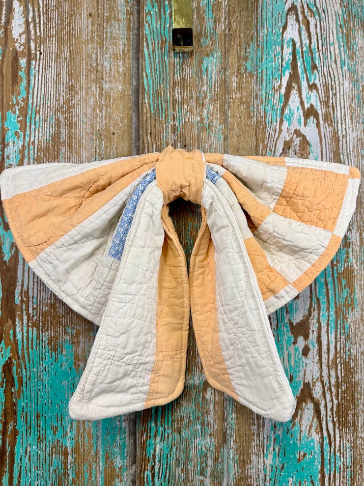 Upcycled Vintage "Orange Cream #2" Quilt Bow: 20"