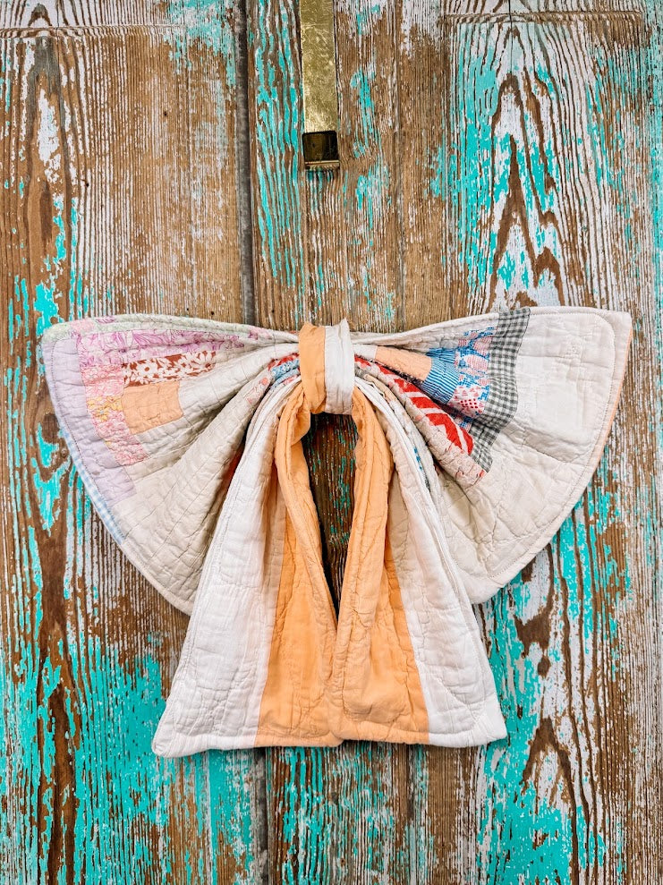 Upcycled Vintage "Orange Cream #3" Quilt Bow: 20"