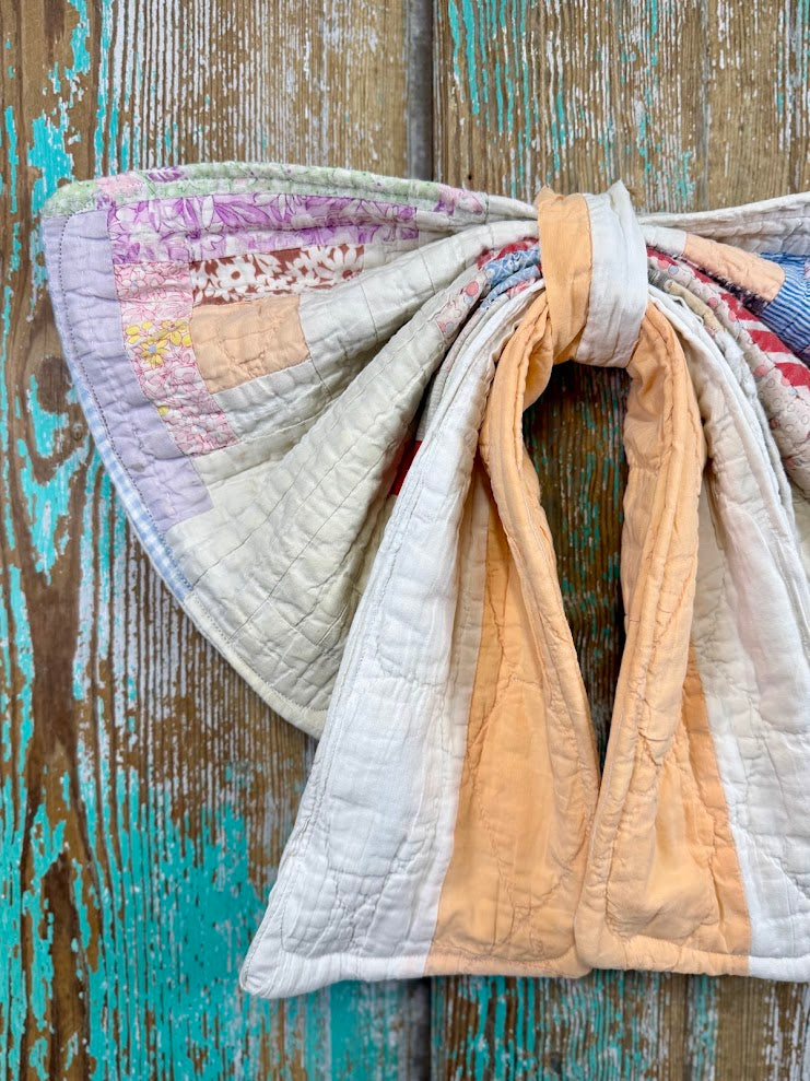 Upcycled Vintage "Orange Cream #3" Quilt Bow: 20"