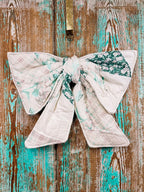 Upcycled Vintage "Greens & Whites" Quilt Bow: 20"