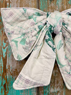 Upcycled Vintage "Greens & Whites" Quilt Bow: 20"