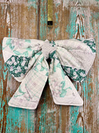 Upcycled Vintage "Greens & Whites" Quilt Bow: 20"