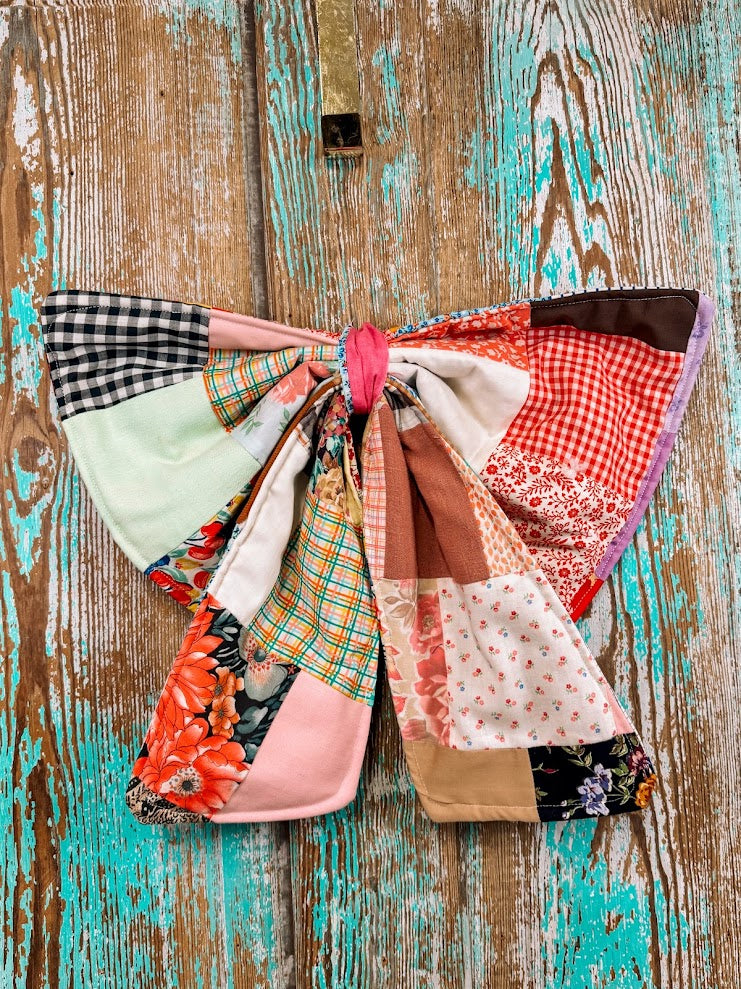 Upcycled Vintage "Crazy Patch" Quilt Bow: 20"