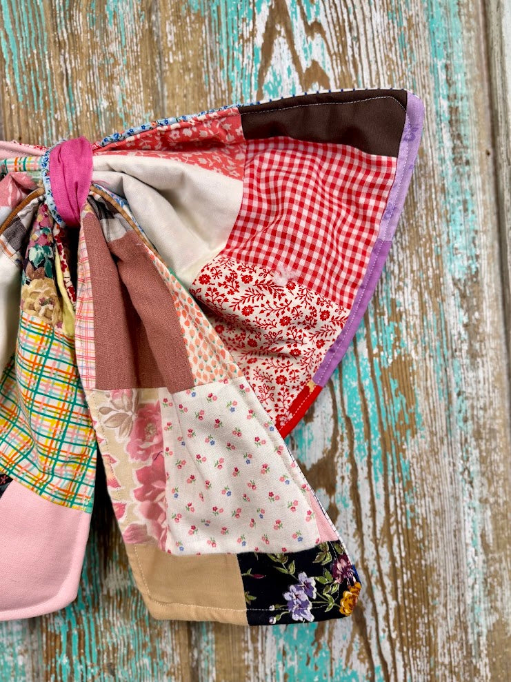 Upcycled Vintage "Crazy Patch" Quilt Bow: 20"