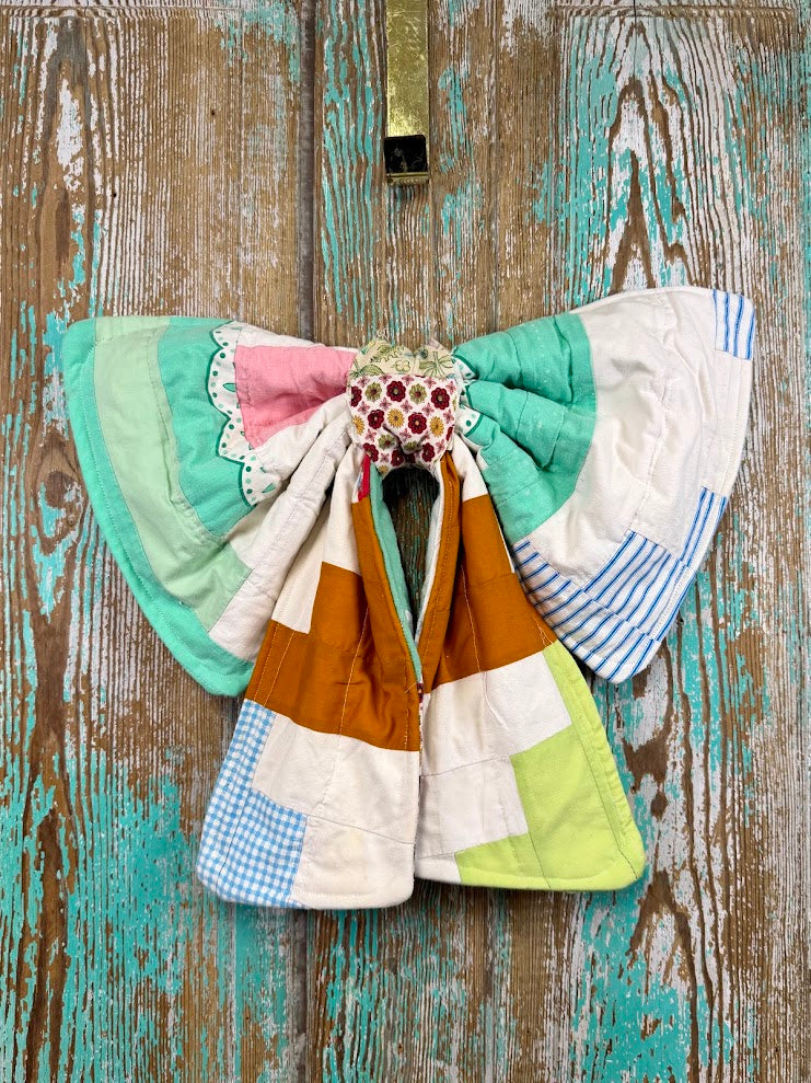 Upcycled Vintage "Colorful Florals" Quilt Bow: 20"