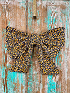 Upcycled Vintage Black & Yellow Florals Quilt Bow: 20"