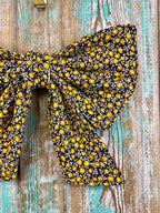 Upcycled Vintage Black & Yellow Florals Quilt Bow: 20"