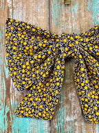 Upcycled Vintage Black & Yellow Florals Quilt Bow: 20"