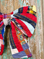 Upcycled Vintage Red Plaids Quilt Bow: 20"