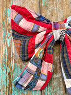 Upcycled Vintage Red Plaids Quilt Bow: 20"