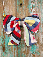 Upcycled Vintage Red Plaids Quilt Bow: 20"
