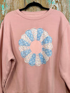 Upcycled Vintage Dresden Quilt Applique Sweatshirt- Light Pink: Women's XL