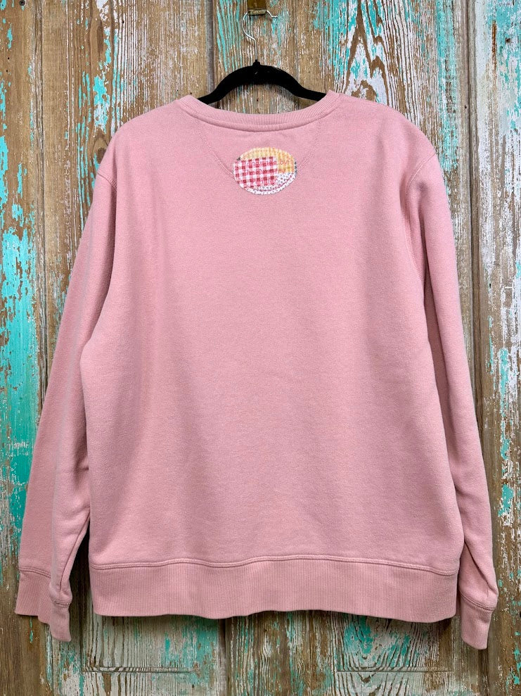 Upcycled Vintage Dresden Quilt Applique Sweatshirt- Light Pink: Women's XL