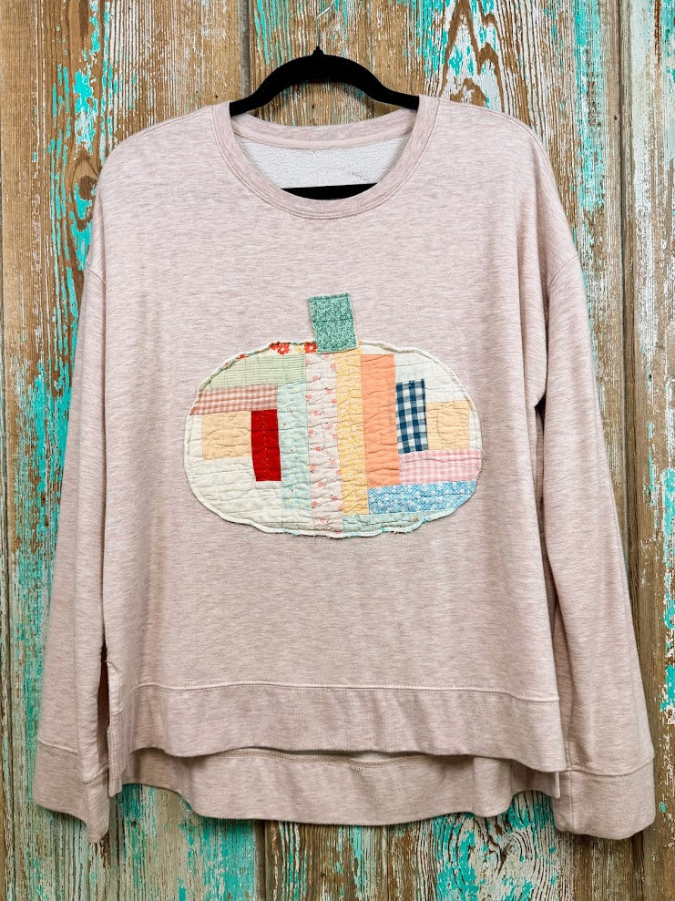 Upcycled Vintage Pumpkin Quilt Sweatshirt: Women's Large