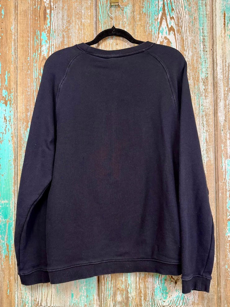 Upcycled White Quilt Ghosty on Black Sweatshirt: Unisex Small