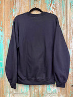 Upcycled White Quilt Ghosty on Black Sweatshirt: Unisex Medium