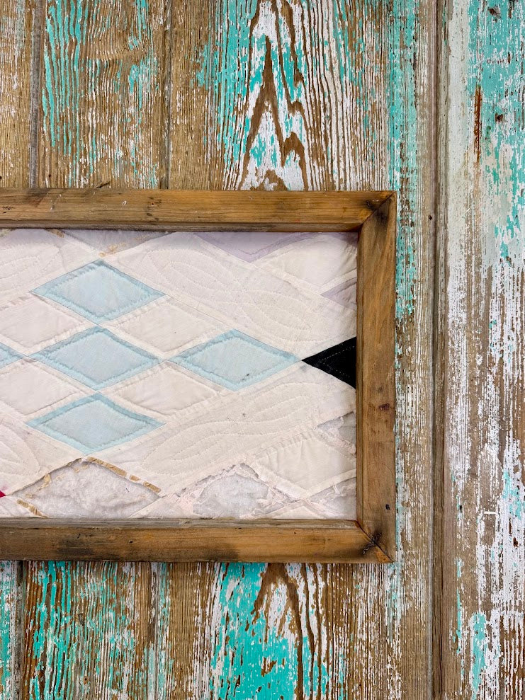 Upcycled Vintage Diamond Patch Framed Quilt #2: 12" x 20"