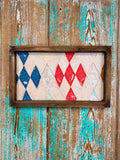 Upcycled Vintage Diamond Patch Framed Quilt #3: 12" x 20"