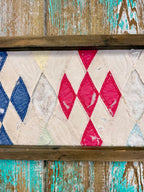 Upcycled Vintage Diamond Patch Framed Quilt #3: 12" x 20"