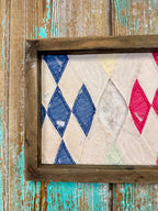 Upcycled Vintage Diamond Patch Framed Quilt #3: 12" x 20"