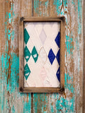 Upcycled Vintage Diamond Patch Framed Quilt #4: 12" x 20"