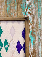 Upcycled Vintage Diamond Patch Framed Quilt #4: 12" x 20"