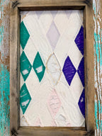 Upcycled Vintage Diamond Patch Framed Quilt #4: 12" x 20"