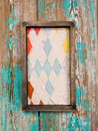 Upcycled Vintage Diamond Patch Framed Quilt #5: 12" x 20"