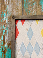 Upcycled Vintage Diamond Patch Framed Quilt #5: 12" x 20"