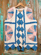 Upcycled Vintage Dresden Plate Quilt Vest with Pocket: Unisex Medium