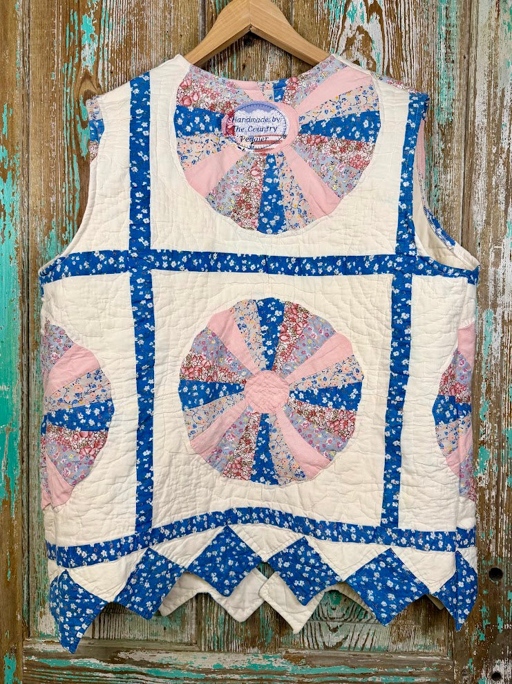 Upcycled Vintage Dresden Plate Quilt Vest with Pocket: Unisex Medium