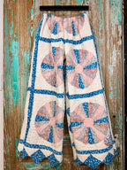 Upcycled Vintage Dresden Plate Quilt Pants with Scalloped Edge and Pocket: Women's Medium