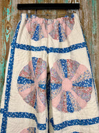 Upcycled Vintage Dresden Plate Quilt Pants with Scalloped Edge and Pocket: Women's Medium