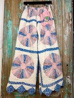 Upcycled Vintage Dresden Plate Quilt Pants with Scalloped Edge and Pocket: Women's Medium
