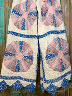 Upcycled Vintage Dresden Plate Quilt Pants with Scalloped Edge and Pocket: Women's Medium