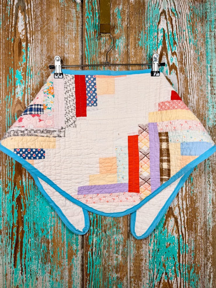 Upcycled Vintage Log Cabin Quilt Neck Scarf #1