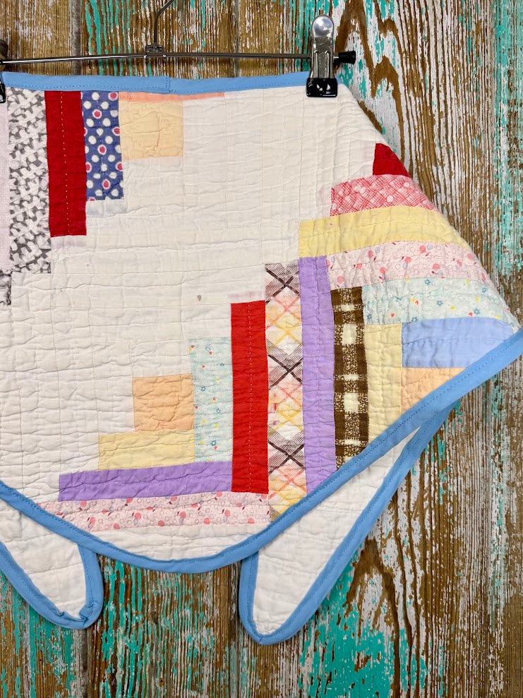 Upcycled Vintage Log Cabin Quilt Neck Scarf #1