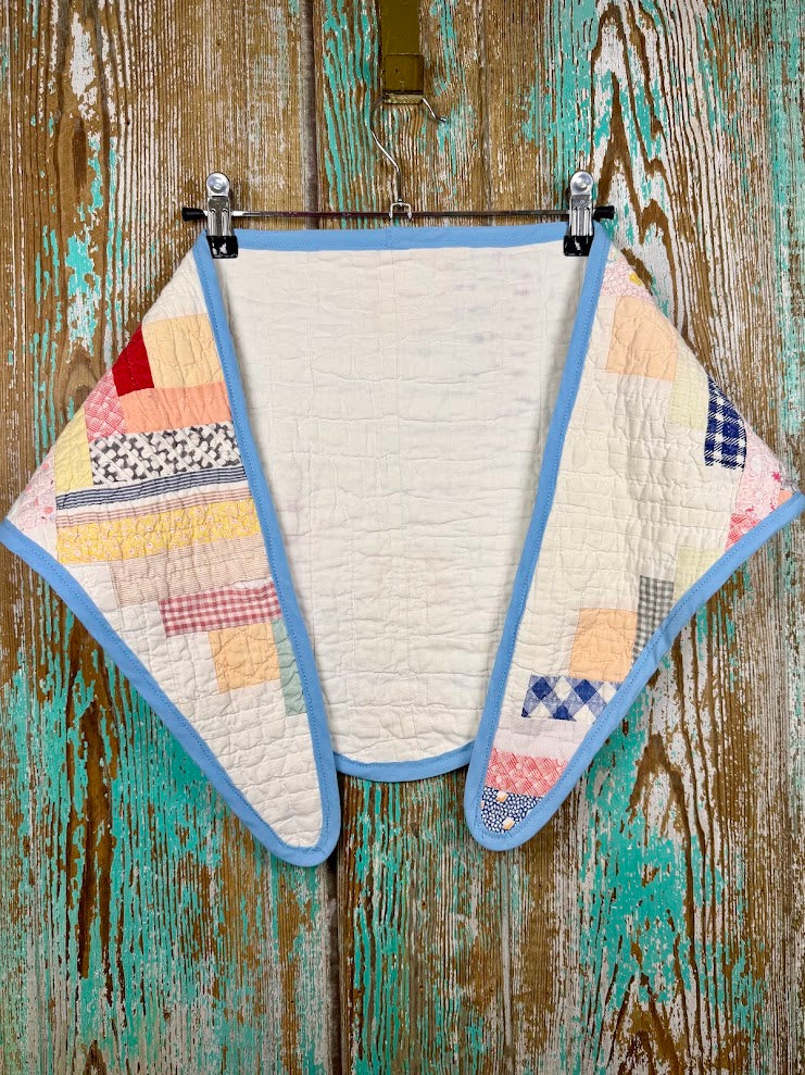 Upcycled Vintage Log Cabin Quilt Neck Scarf #1