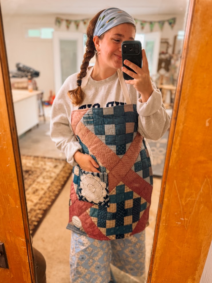 Upcycled Vintage Calico Patch Quilt Apron #1: Adult Full
