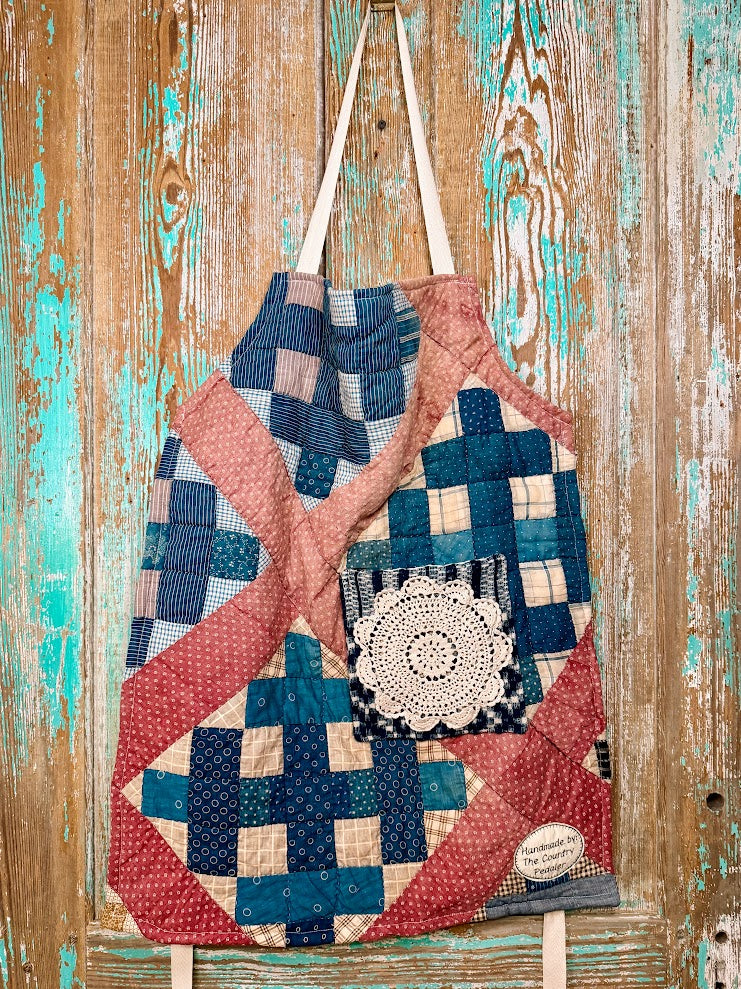 Upcycled Vintage Calico Patch Quilt Apron #1: Adult Full